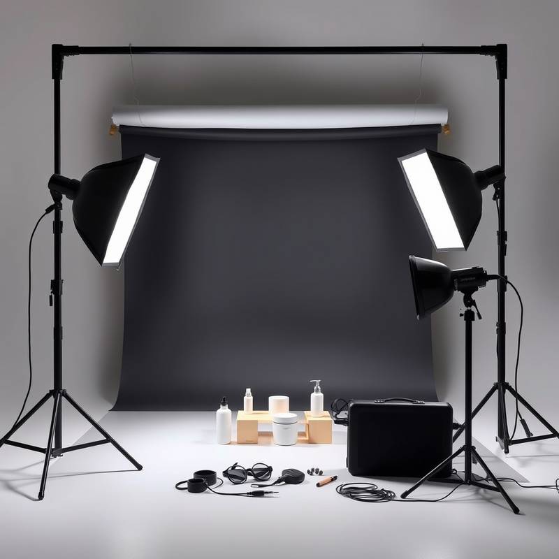 Blackbox studio setup with professional lighting, ideal for product photography.